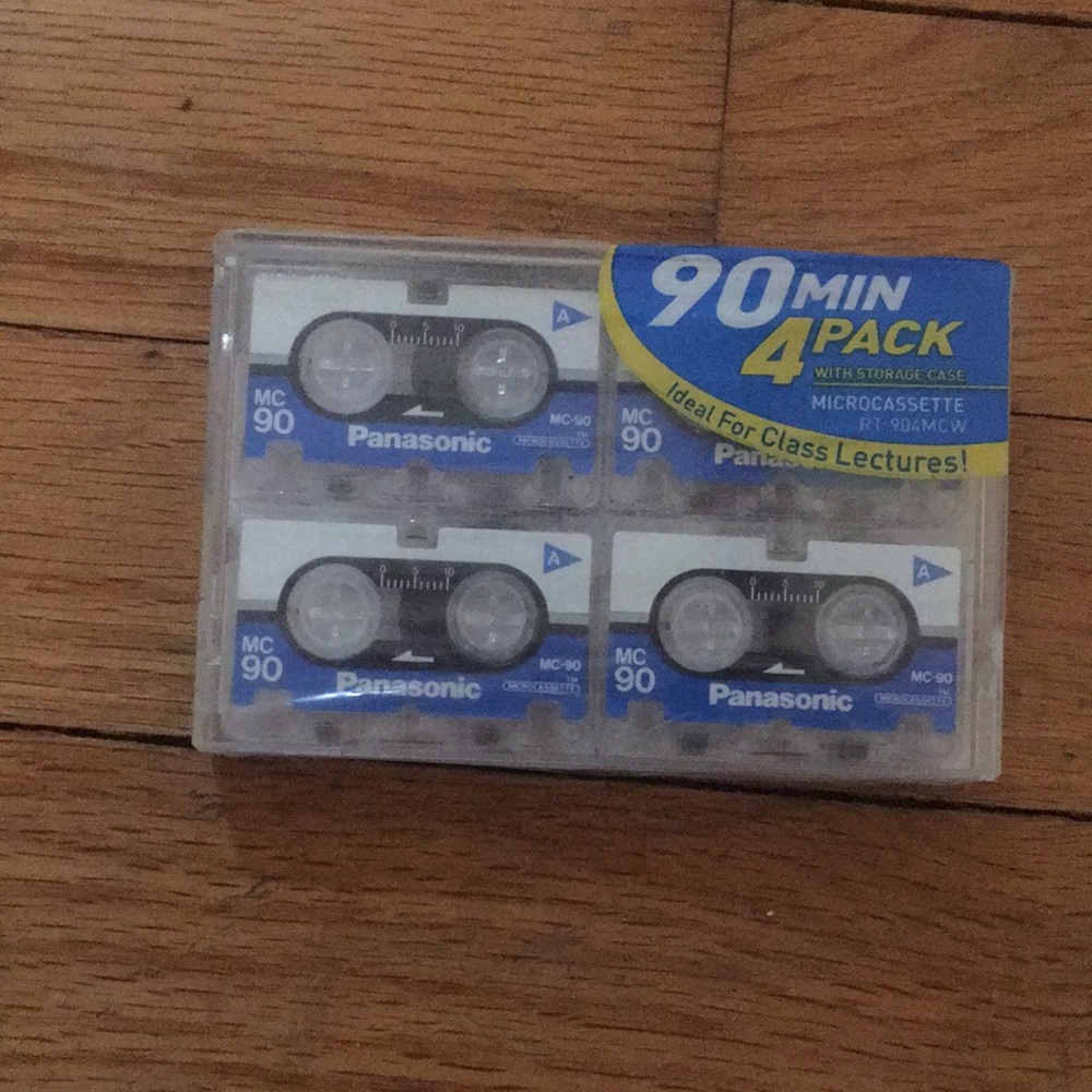 Panasonic MC-90 90-Minute Microcassette 4-Pack - Blue/White